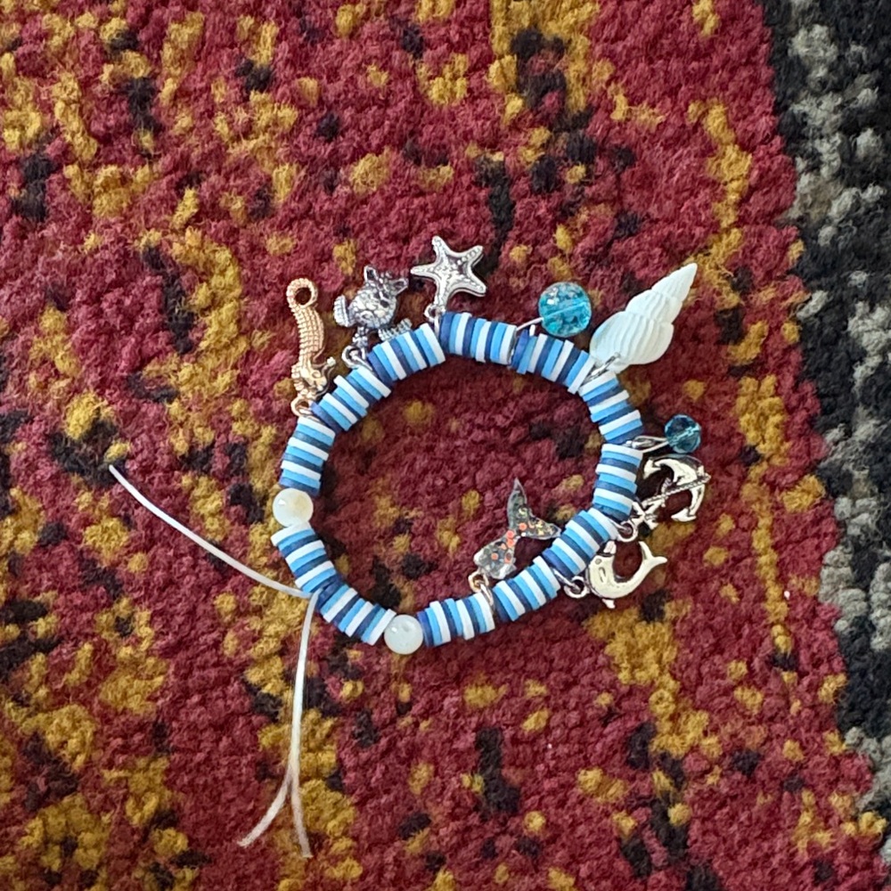 Blue and White Beaded Charm Bracelet